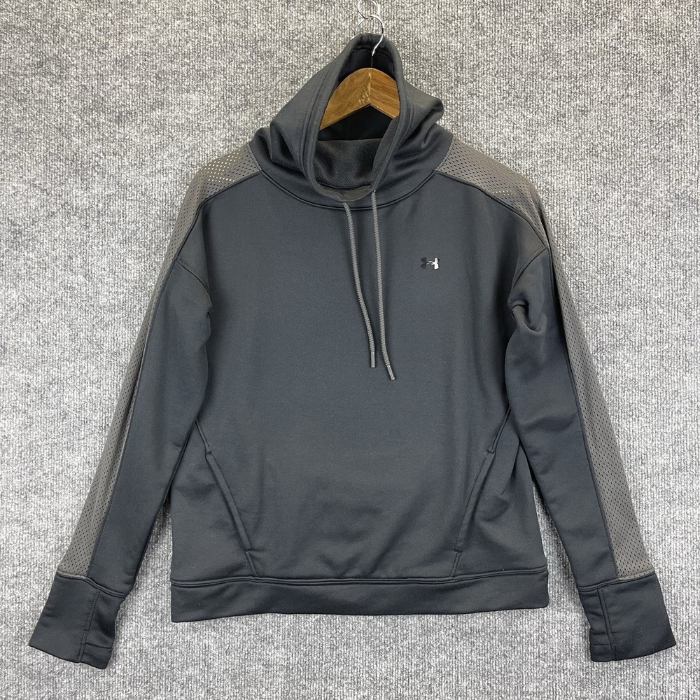 Under Armour Sweatshirt Women Small Pullover Mesh Shoulders Cowl Neck Thumb Hole